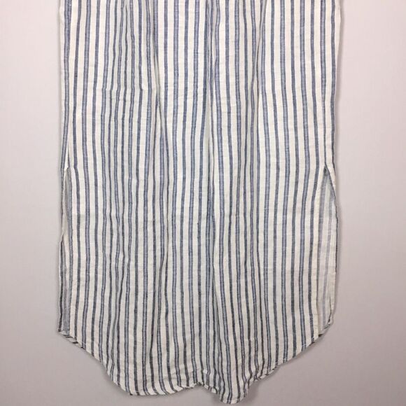 100% linen maxi skirt pockets elasticated waist blue stripe beachy coastal Sz L - Picture 6 of 7